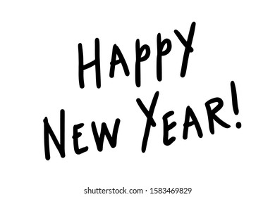 Happy New Year handwriting font. Sketch hand drawn. Black letters isolated on white background