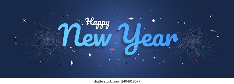 Happy new year handwriting lettering text concept firework sparkle element blue background