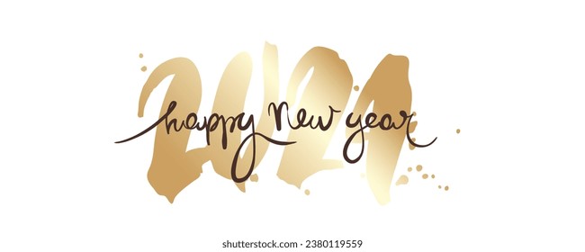 Happy New Year  Handwritten calligraphy, Congratulations on the year 2024. Banner, title.	