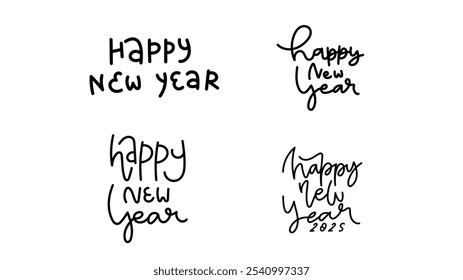 Happy New Year Handwritten ink lettering, handwriting, element in Christmas holiday , Flat Modern design , illustration Vector EPS 10