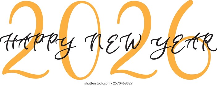 Happy New Year handwritten lettering design. Holiday calligraphy text for postcard, poster, banner design element. New Year 2026