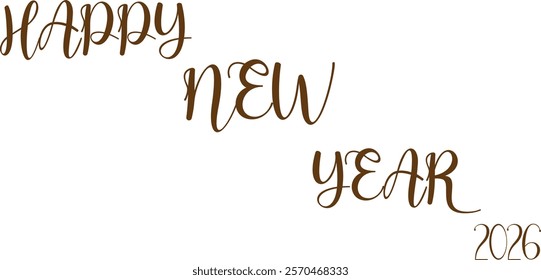 Happy New Year handwritten lettering design. Holiday calligraphy text for postcard, poster, banner design element. New Year 2026