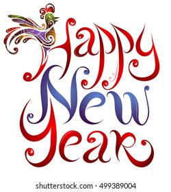 Happy New Year hand-written lettering greeting design