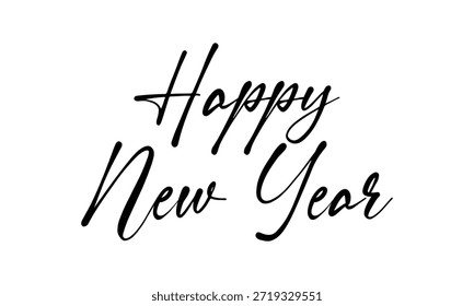 Happy New Year handwritten script calligraphy with elegant black lettering on white background