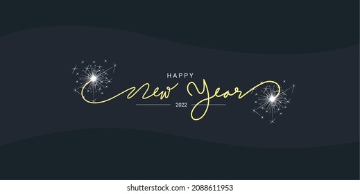 Happy New Year handwritten text script. Celebration template design. typography poster, banner or merry christmas and new year greeting card. Vector Illustration.