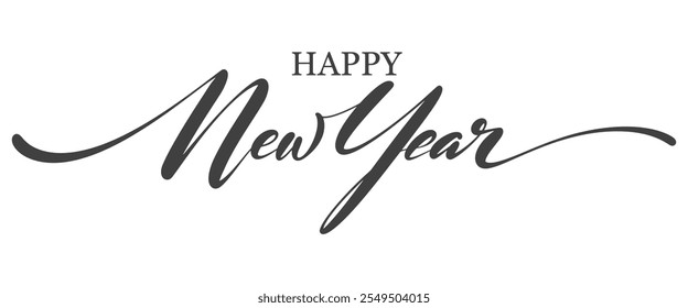 Happy new year Handwritten textured brush ink lettering on transparent background. Vector eps