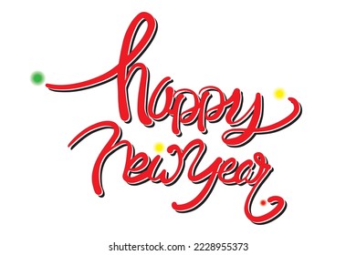 Feliz Año Nuevo escrito a mano. Composición de letras del tipo de pincel Vector Illustration de Happy New Year con fondo blanco. Postal, Fondo, Fondo, Decoración.