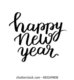 happy new year handwritten vector illustration, dark brush pen lettering isolated on white background