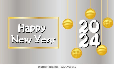 Happy New Year Hanging Baubles Blue Bokeh Beautiful 3D