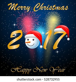 Happy New Year with head snowman , vector illustration