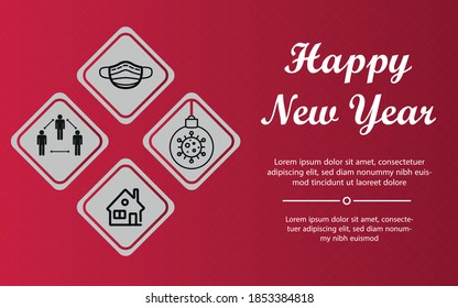 Happy New Year with health mask, social distancing and social isolation concept.