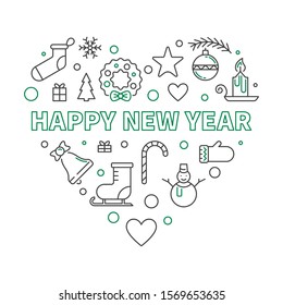Happy New Year Heart vector outline concept minimal illustration or greeting card