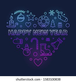 Happy New Year Heart vector colored concept modern illustration on dark background