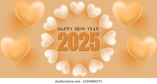 Feliz ano novo com coração. Bem-vindo a 2025. Celebração 2025 feliz ano novo. Modelo de cartaz para a festa de dança noturna. Capa de calendário moderna. Banner vertical. ilustração de vetor