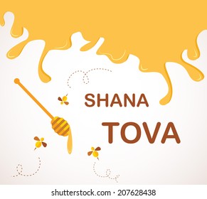 "Happy New Year" (Hebrew) Rosh Hashana greeting card with leaking honey