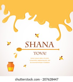 "Happy New Year" (Hebrew) Rosh Hashana greeting card with leaking honey