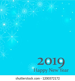 Happy New Year holiday 2019 lettering design. Festive winter vector illustration with snowflakes for  invitation and greeting cards, web banners, party flyers, postcards. Copy space