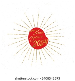 Happy New Year holiday background. Winter Christmas grunge greeting card design with firework rays. Doodle Greeting Card with handwritten Lettering HAPPY NEW YEAR 2024