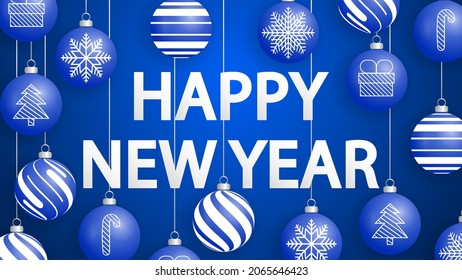 Happy new year Holiday blue  baubles banner. Vector illustration. happy new year Greeting card.Vector Illustration.Horizontal posters, cards, headers, website.