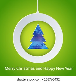 Happy new year. Holiday catchy background. Christmas tree cutted from paper on green background. Vector illustration with space for your text. Easy to edit. eps10