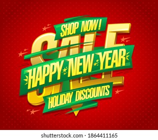 Happy New year holiday discounts banner design concept