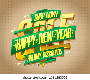 Happy New year holiday discounts banner design concept