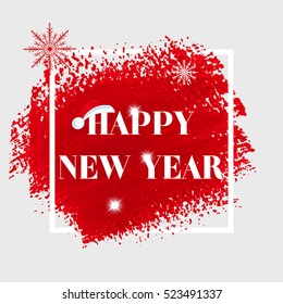 'Happy New Year' holiday sign text over abstract red brush paint background vector illustration.