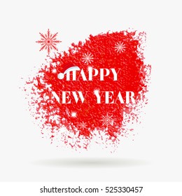 'Happy New Year' holiday sign text over abstract red brush paint background vector illustration.