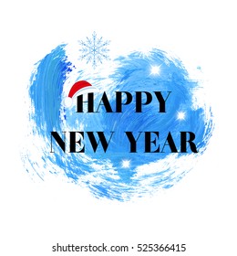 'Happy New Year' holiday sign text over abstract blue brush paint background vector illustration.