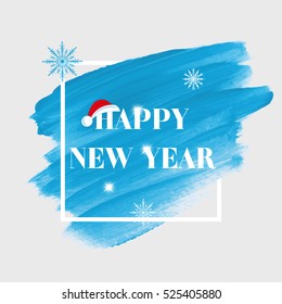 'Happy New Year' holiday sign text over abstract blue brush paint background vector illustration.