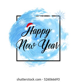 'Happy New Year' holiday sign text over abstract blue brush paint background vector illustration.