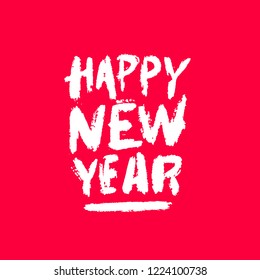 Happy New Year. Holiday Vector Illustration With Lettering Composition and Burst. Vintage Festive Label