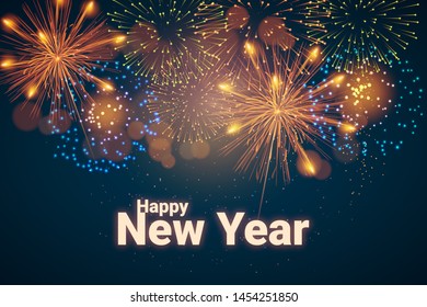Happy New Year. Holiday Vector Illustration. Bright inscription with fireworks - Vector