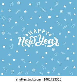 Happy New Year. Holiday vector illustration with lettering composition. Lettering typography poster. EPS 10