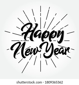 Happy New Year. Holiday Vector Illustration Lettering Composition And Burst