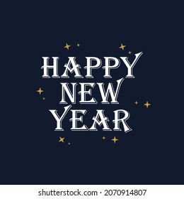 Feliz Año Nuevo. Ilustración de vectores de vacaciones con composición de letras y luz de estrellas