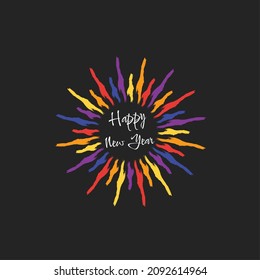 Happy New Year.  Holiday Vector Illustration With Exploding Fireworks Composition Of Letters And Shapes