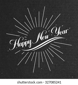 Happy New Year. Holiday Vector Illustration With Lettering Composition And Light Rays Or Sunburst