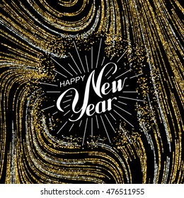 Happy New Year. Holiday Vector Illustration. Lettering Composition With Golden And Silver Glitters