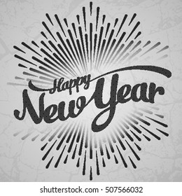 Happy New Year. Holiday Vector Illustration With Lettering Composition. words made of small squares