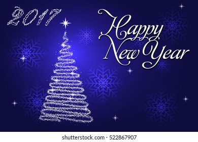Happy New Year. Holiday Vector Illustration. Shiny Lettering Composition With Stars.