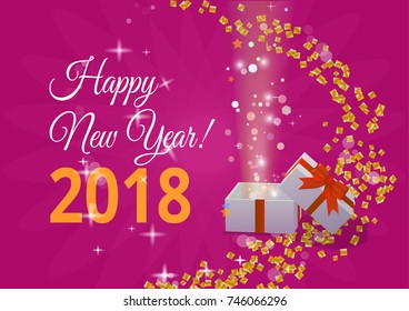 Happy New Year. Holiday Vector Illustration. Shiny Lettering Composition With Stars And Sparkles EPS10