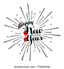 Happy New Year Holiday vector illustration with lettering composition and burst vector vintage 