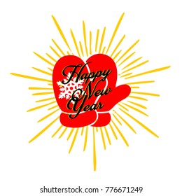 Happy New Year Holiday vector illustration with lettering composition and burst vector vintage 