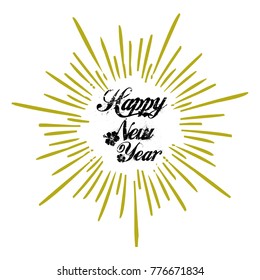 Happy New Year Holiday vector illustration with lettering composition and burst vector vintage. Happy New Year vector background
