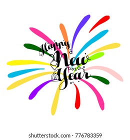 Happy New Year Holiday vector illustration with lettering composition and burst vector vintage. Happy 2022 New Year. Holiday Vector Illustration With Lettering Composition And Burs