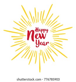Happy New Year Holiday vector illustration with lettering composition and burst vector vintage 
