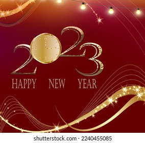 happy new year holidays celebration gold illustration vector background creative a new design decorated with light red winter shiny abstract happiness symbol and enjoy with sparkle template ornament .