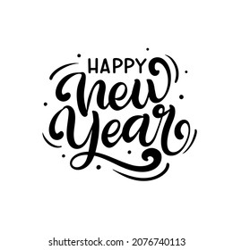 Happy New Year for Happy holidays greeting card. Vector Lettering celebration logo. Typography for winter holidays. Calligraphic poster on white background.Postcard motive