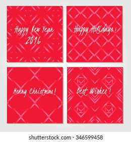 "Happy New Year " , "Happy Holidays " , " Merry Christmas" , "Best Wishes " 2016 cards set with simple geometric  Hand drawn  hipster background in vector.